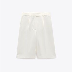 New Zara Cream Bermuda Shorts Tailored High-Waisted
